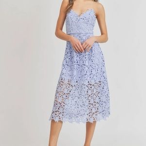 ASTR Anaya Strapless lace midi dress in periwinkle